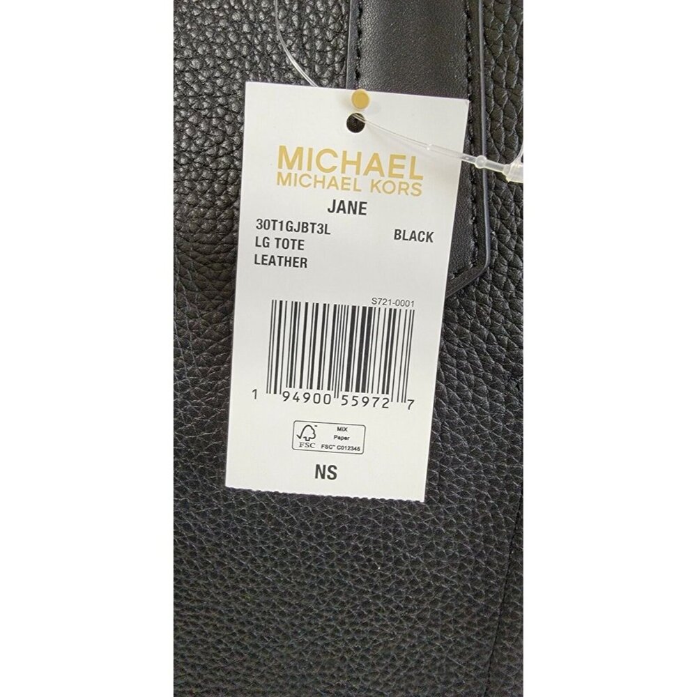 Michael Kors Jane Womens Black Large Tote Pebbled Leather Bag Shoulder Strap NWT - Picture 9 of 10